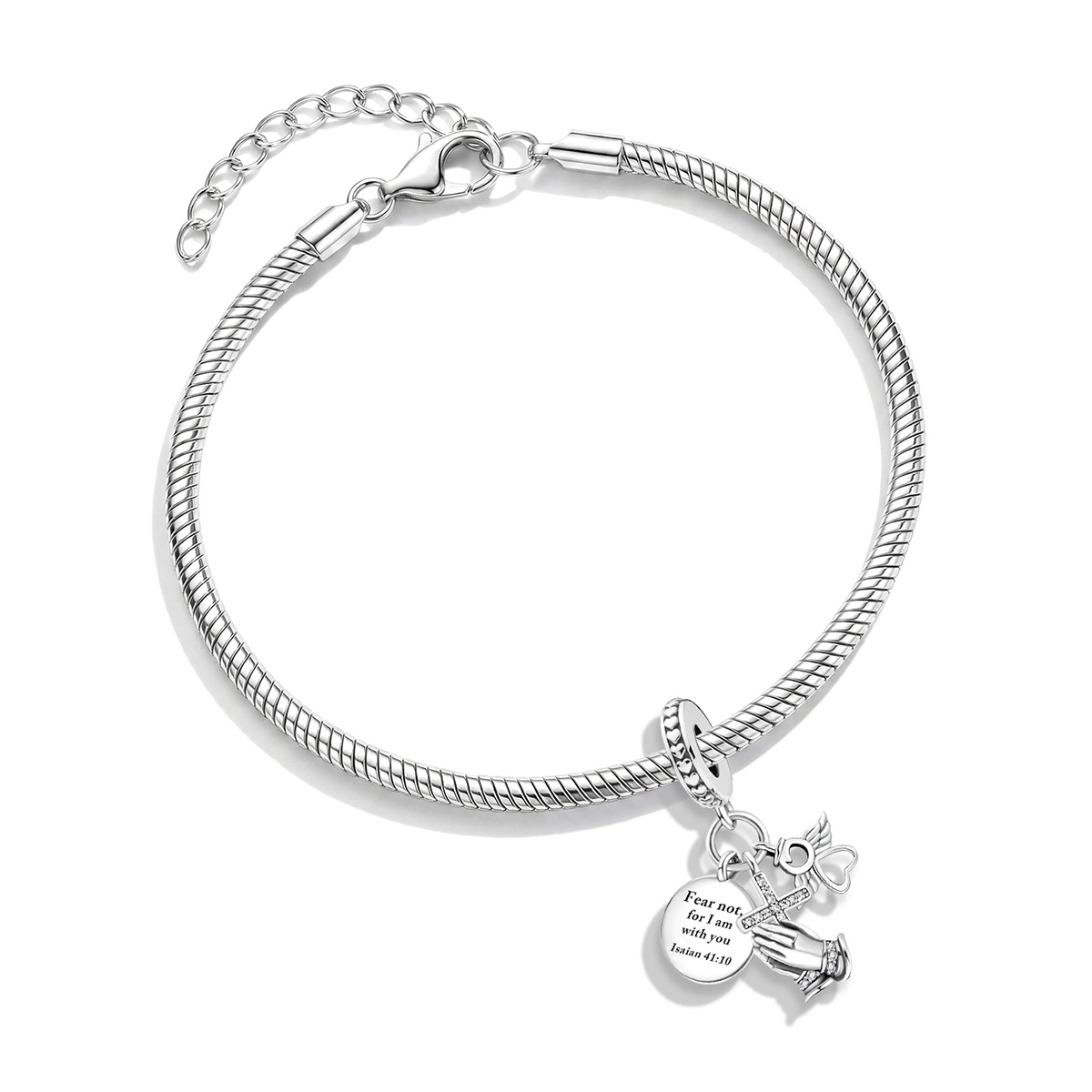 Women's 925 Silver Plated Praying Hands Charm Beaded Bracelet, Thoughtful Gift